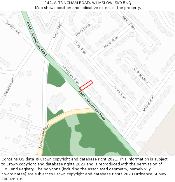 142, ALTRINCHAM ROAD, WILMSLOW, SK9 5NQ: Location map and indicative extent of plot