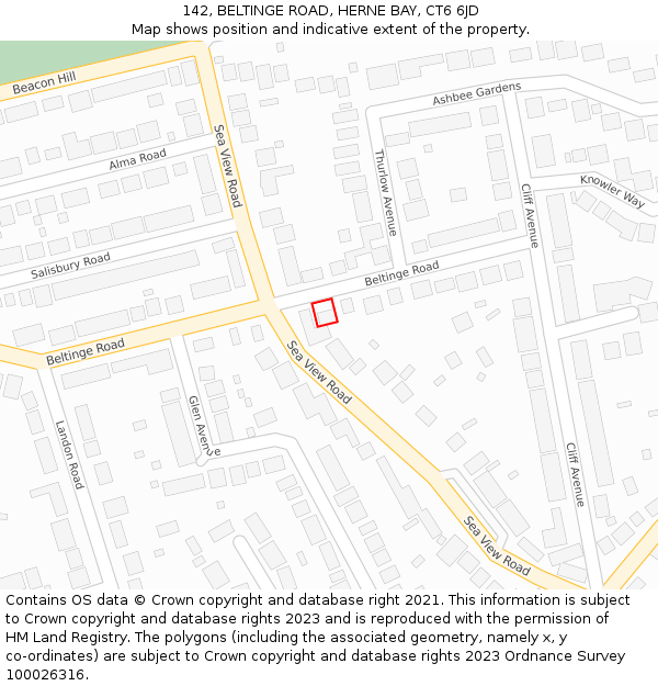 142, BELTINGE ROAD, HERNE BAY, CT6 6JD: Location map and indicative extent of plot