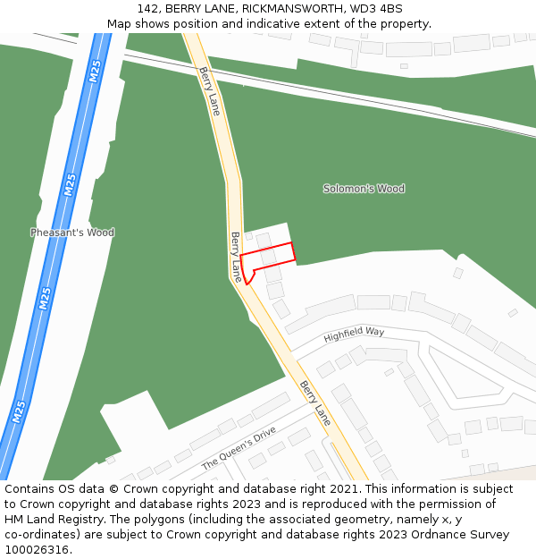 142, BERRY LANE, RICKMANSWORTH, WD3 4BS: Location map and indicative extent of plot
