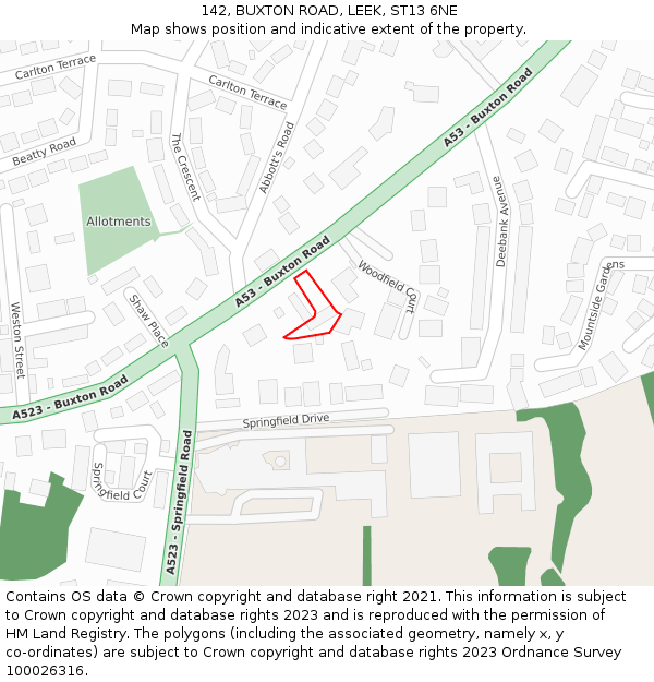 142, BUXTON ROAD, LEEK, ST13 6NE: Location map and indicative extent of plot