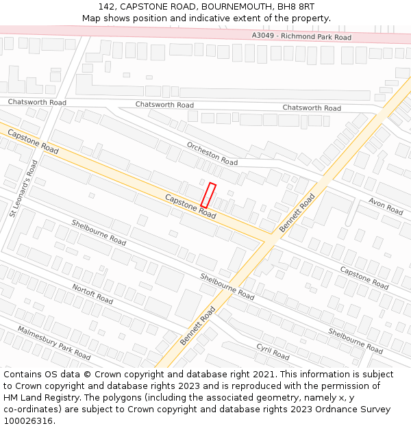 142, CAPSTONE ROAD, BOURNEMOUTH, BH8 8RT: Location map and indicative extent of plot
