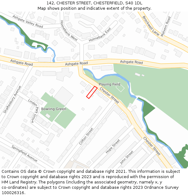 142, CHESTER STREET, CHESTERFIELD, S40 1DL: Location map and indicative extent of plot