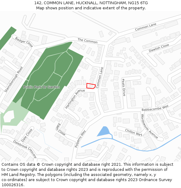 142, COMMON LANE, HUCKNALL, NOTTINGHAM, NG15 6TG: Location map and indicative extent of plot