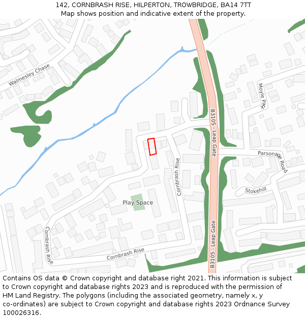 142, CORNBRASH RISE, HILPERTON, TROWBRIDGE, BA14 7TT: Location map and indicative extent of plot