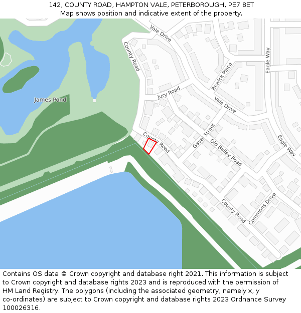142, COUNTY ROAD, HAMPTON VALE, PETERBOROUGH, PE7 8ET: Location map and indicative extent of plot