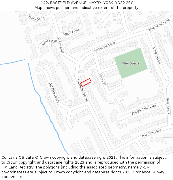 142, EASTFIELD AVENUE, HAXBY, YORK, YO32 2EY: Location map and indicative extent of plot