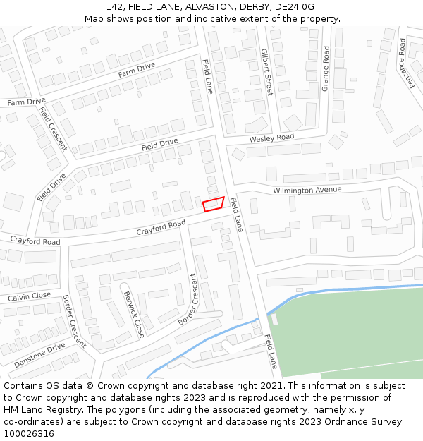 142, FIELD LANE, ALVASTON, DERBY, DE24 0GT: Location map and indicative extent of plot