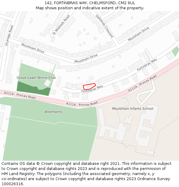 142, FORTINBRAS WAY, CHELMSFORD, CM2 9UL: Location map and indicative extent of plot