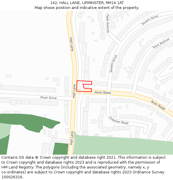 142, HALL LANE, UPMINSTER, RM14 1AT: Location map and indicative extent of plot