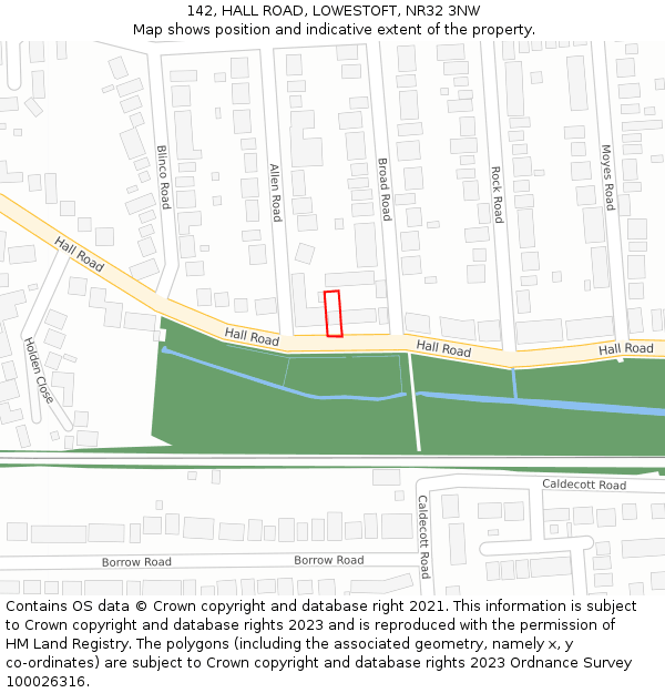 142, HALL ROAD, LOWESTOFT, NR32 3NW: Location map and indicative extent of plot