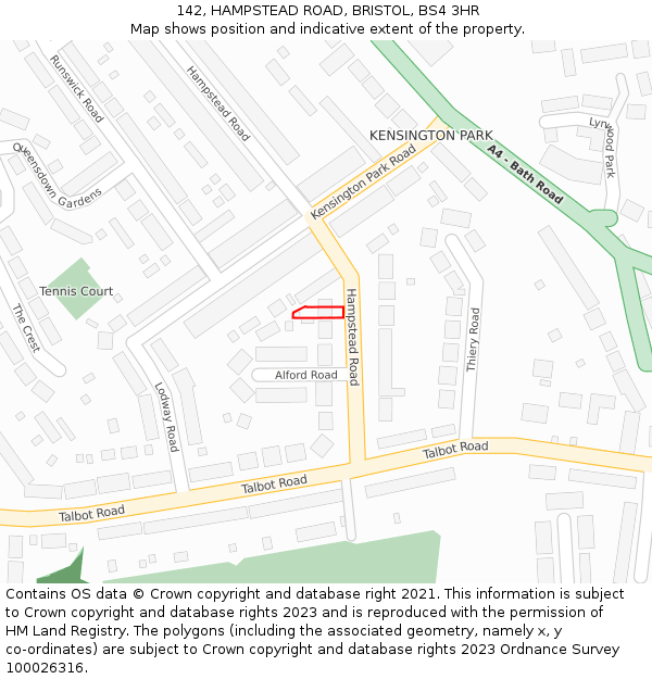 142, HAMPSTEAD ROAD, BRISTOL, BS4 3HR: Location map and indicative extent of plot