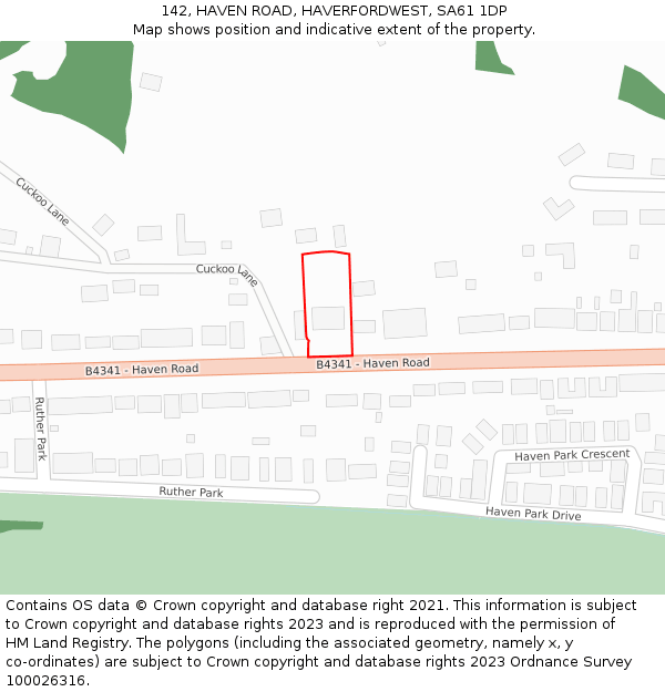 142, HAVEN ROAD, HAVERFORDWEST, SA61 1DP: Location map and indicative extent of plot