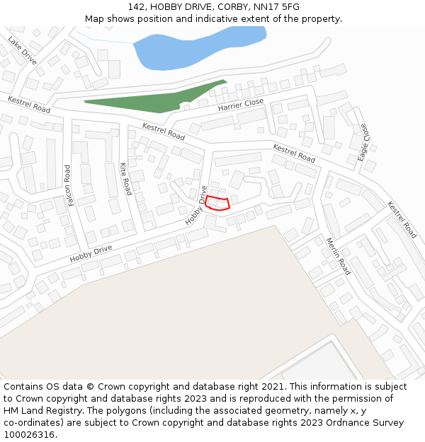 142, HOBBY DRIVE, CORBY, NN17 5FG: Location map and indicative extent of plot