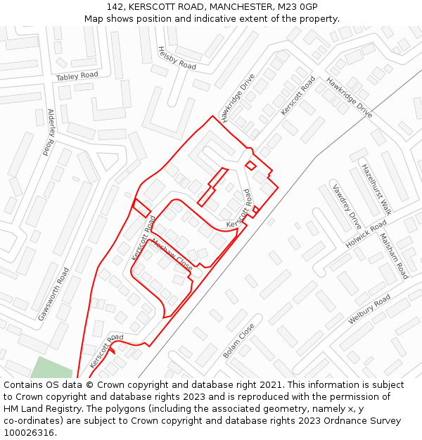 142, KERSCOTT ROAD, MANCHESTER, M23 0GP: Location map and indicative extent of plot