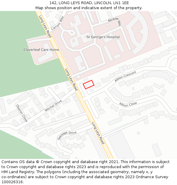 142, LONG LEYS ROAD, LINCOLN, LN1 1EE: Location map and indicative extent of plot