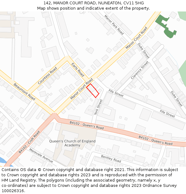 142, MANOR COURT ROAD, NUNEATON, CV11 5HG: Location map and indicative extent of plot