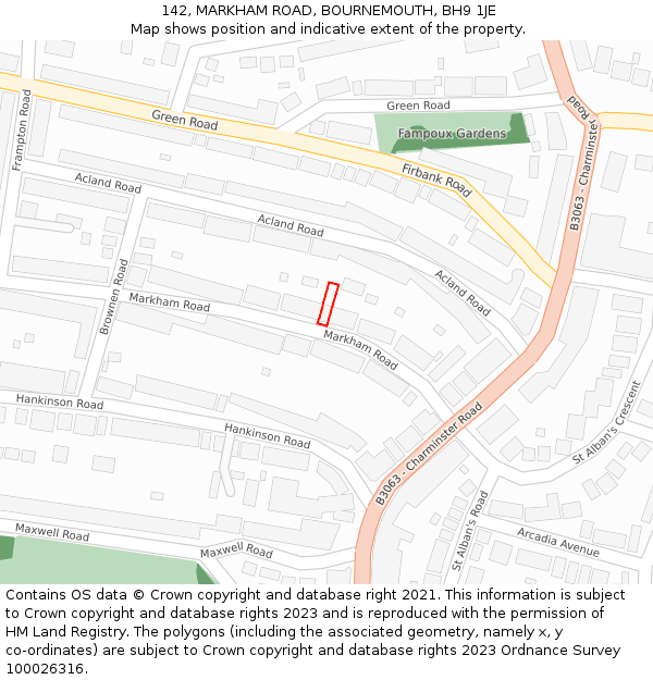 142, MARKHAM ROAD, BOURNEMOUTH, BH9 1JE: Location map and indicative extent of plot