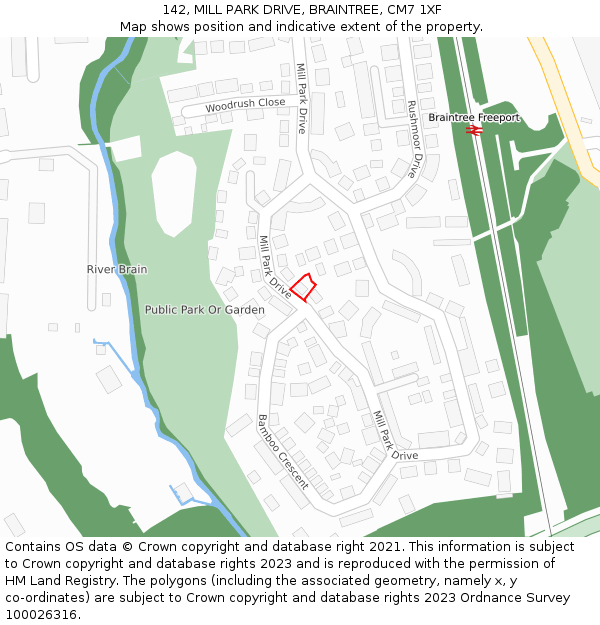 142, MILL PARK DRIVE, BRAINTREE, CM7 1XF: Location map and indicative extent of plot