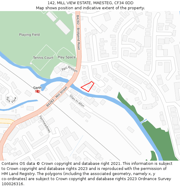 142, MILL VIEW ESTATE, MAESTEG, CF34 0DD: Location map and indicative extent of plot