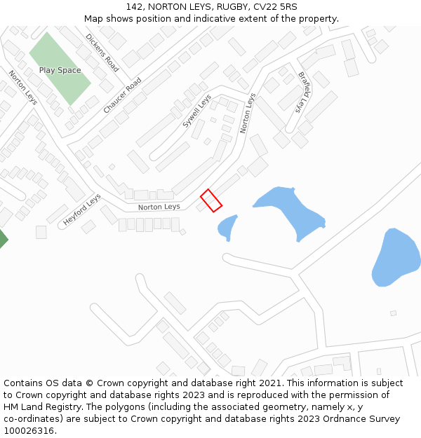 142, NORTON LEYS, RUGBY, CV22 5RS: Location map and indicative extent of plot