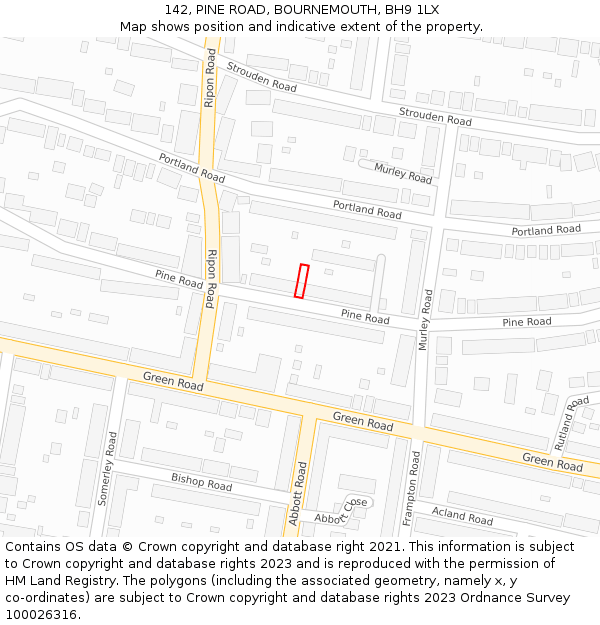 142, PINE ROAD, BOURNEMOUTH, BH9 1LX: Location map and indicative extent of plot
