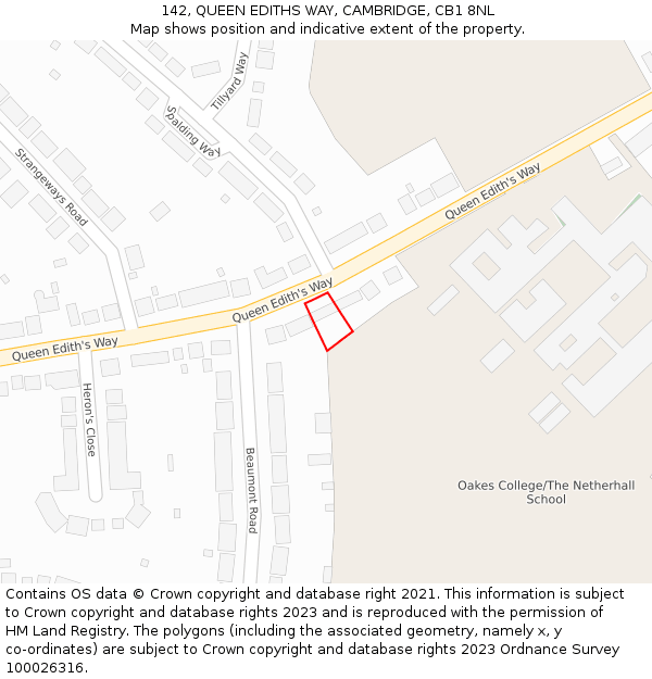 142, QUEEN EDITHS WAY, CAMBRIDGE, CB1 8NL: Location map and indicative extent of plot