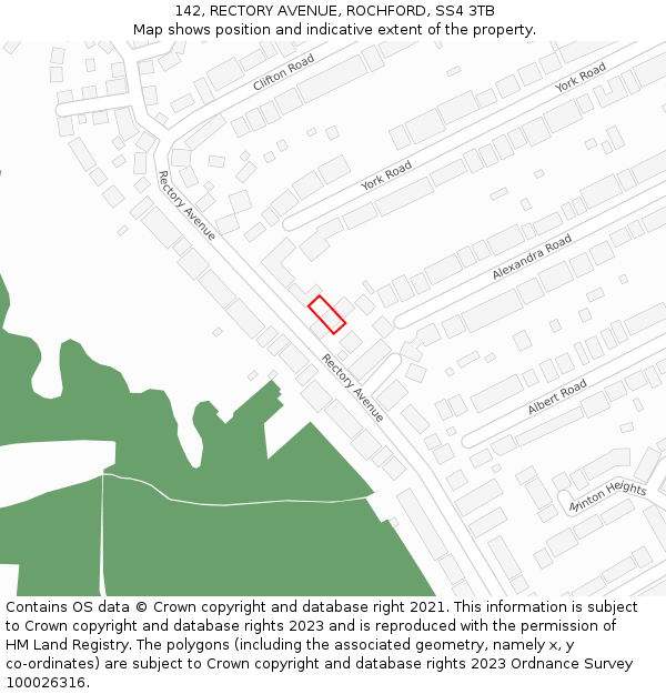 142, RECTORY AVENUE, ROCHFORD, SS4 3TB: Location map and indicative extent of plot