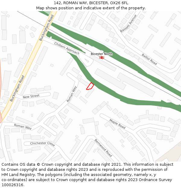 142, ROMAN WAY, BICESTER, OX26 6FL: Location map and indicative extent of plot