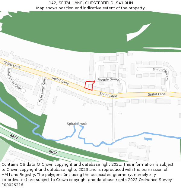 142, SPITAL LANE, CHESTERFIELD, S41 0HN: Location map and indicative extent of plot