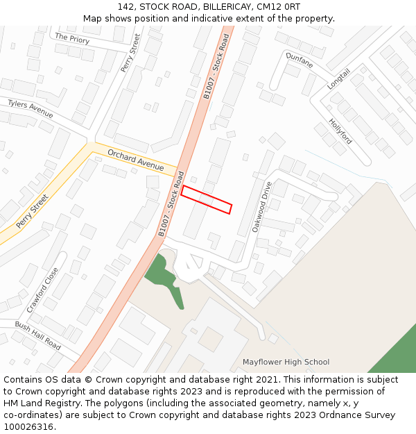 142, STOCK ROAD, BILLERICAY, CM12 0RT: Location map and indicative extent of plot