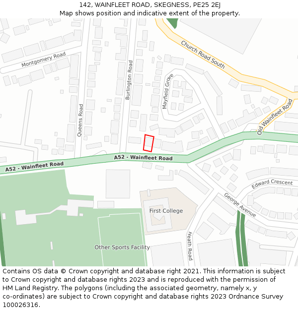 142, WAINFLEET ROAD, SKEGNESS, PE25 2EJ: Location map and indicative extent of plot