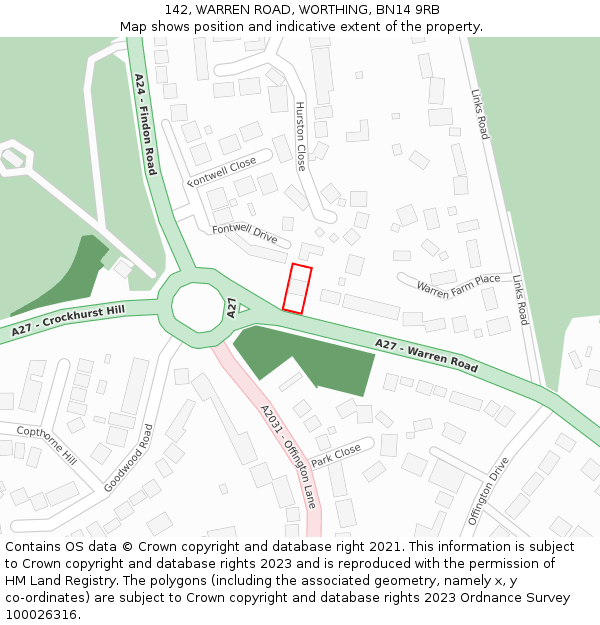 142, WARREN ROAD, WORTHING, BN14 9RB: Location map and indicative extent of plot