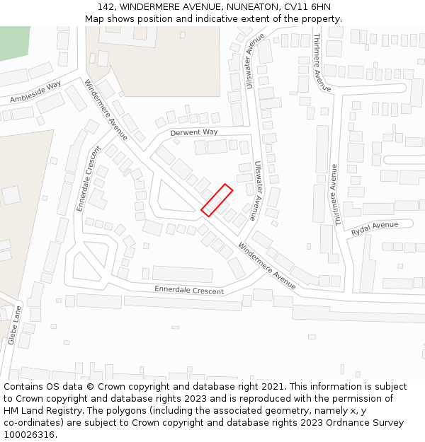 142, WINDERMERE AVENUE, NUNEATON, CV11 6HN: Location map and indicative extent of plot