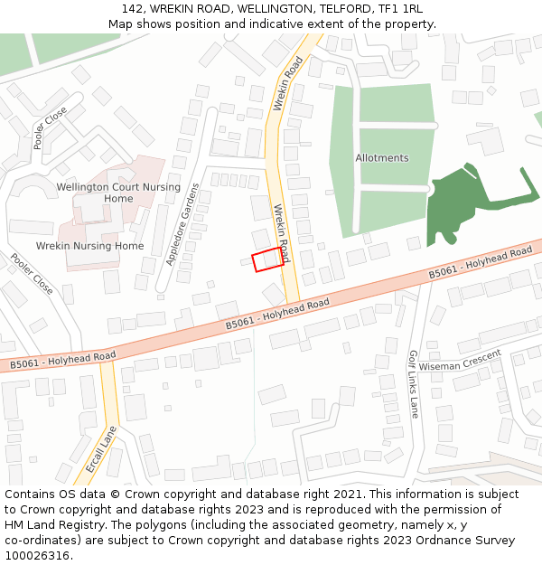 142, WREKIN ROAD, WELLINGTON, TELFORD, TF1 1RL: Location map and indicative extent of plot