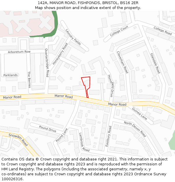 142A, MANOR ROAD, FISHPONDS, BRISTOL, BS16 2ER: Location map and indicative extent of plot