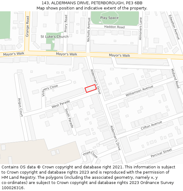 143, ALDERMANS DRIVE, PETERBOROUGH, PE3 6BB: Location map and indicative extent of plot