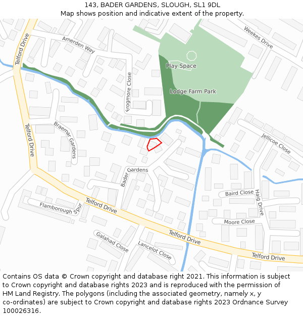 143, BADER GARDENS, SLOUGH, SL1 9DL: Location map and indicative extent of plot