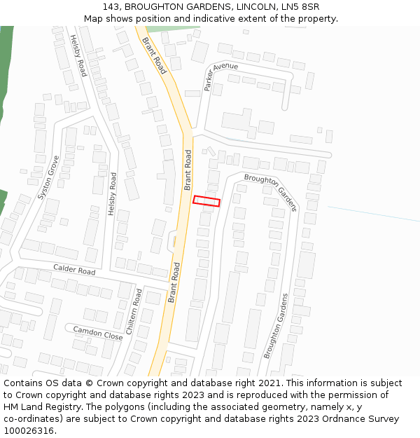 143, BROUGHTON GARDENS, LINCOLN, LN5 8SR: Location map and indicative extent of plot