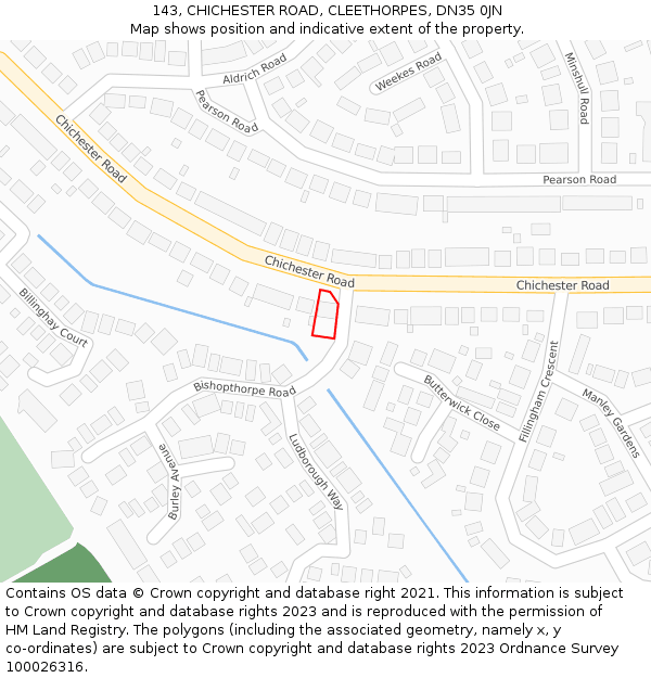143, CHICHESTER ROAD, CLEETHORPES, DN35 0JN: Location map and indicative extent of plot