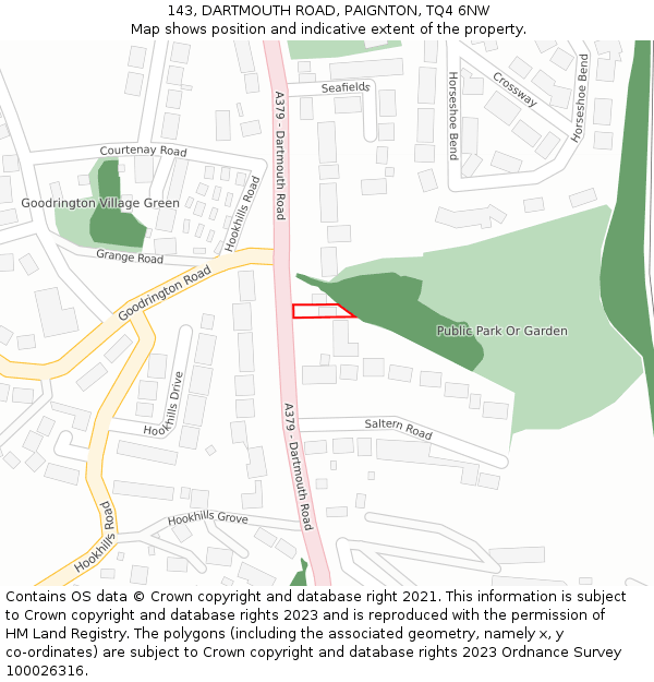 143, DARTMOUTH ROAD, PAIGNTON, TQ4 6NW: Location map and indicative extent of plot