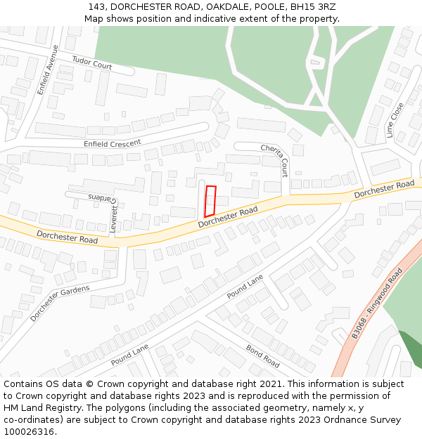 143, DORCHESTER ROAD, OAKDALE, POOLE, BH15 3RZ: Location map and indicative extent of plot