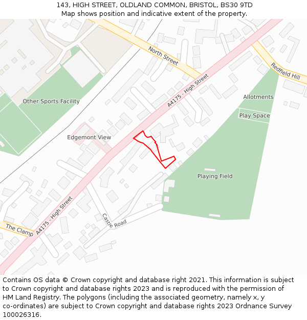 143, HIGH STREET, OLDLAND COMMON, BRISTOL, BS30 9TD: Location map and indicative extent of plot