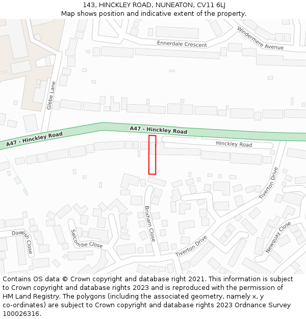 143, HINCKLEY ROAD, NUNEATON, CV11 6LJ: Location map and indicative extent of plot
