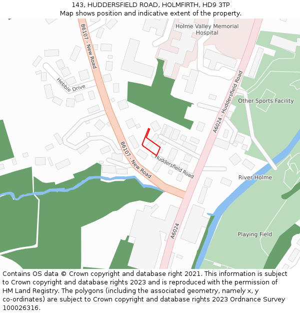 143, HUDDERSFIELD ROAD, HOLMFIRTH, HD9 3TP: Location map and indicative extent of plot