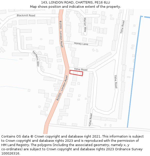 143, LONDON ROAD, CHATTERIS, PE16 6LU: Location map and indicative extent of plot