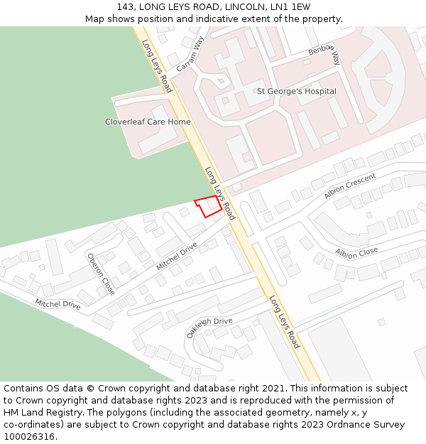 143, LONG LEYS ROAD, LINCOLN, LN1 1EW: Location map and indicative extent of plot