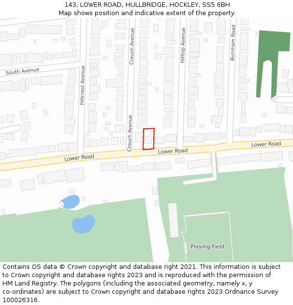 143, LOWER ROAD, HULLBRIDGE, HOCKLEY, SS5 6BH: Location map and indicative extent of plot