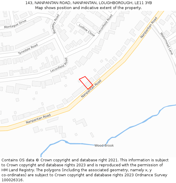 143, NANPANTAN ROAD, NANPANTAN, LOUGHBOROUGH, LE11 3YB: Location map and indicative extent of plot
