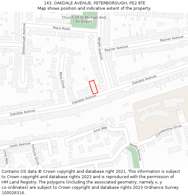 143, OAKDALE AVENUE, PETERBOROUGH, PE2 8TE: Location map and indicative extent of plot