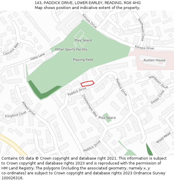 143, PADDICK DRIVE, LOWER EARLEY, READING, RG6 4HG: Location map and indicative extent of plot